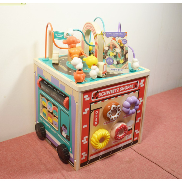 FAO Schwarz Busy City Wooden Activity Cube - Picture 1 of 6